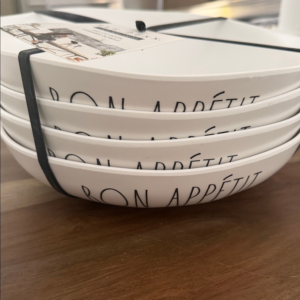 Rae Dunn S/4 Melamine Bon Appétit Dinner Bowls